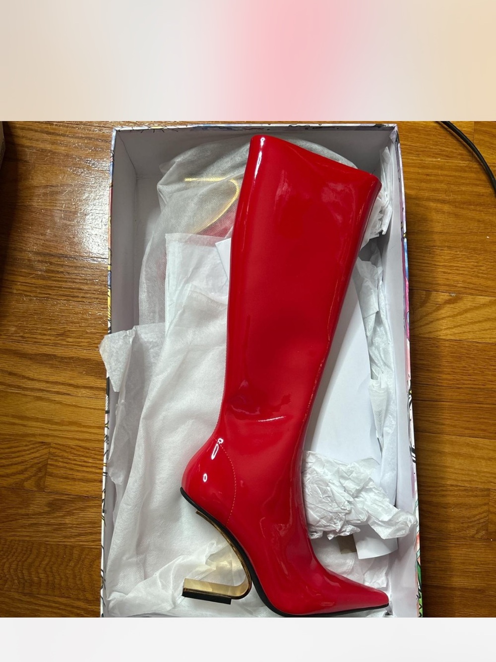 Red Patent Knee-High Boot with Sculpted Heel - Women Jeffrey Campbell